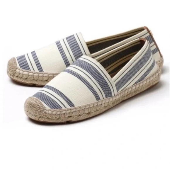 Tory Burch•Size Stripe Navy/Cream Stretch Canvas